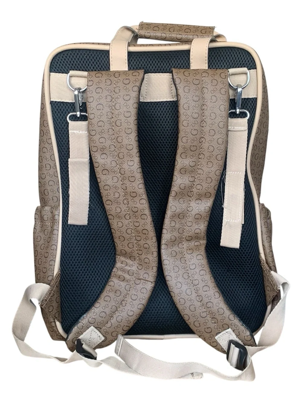 Guess Mocha Brown Lottie Monogram Print Travel Diaper Bag Backpack